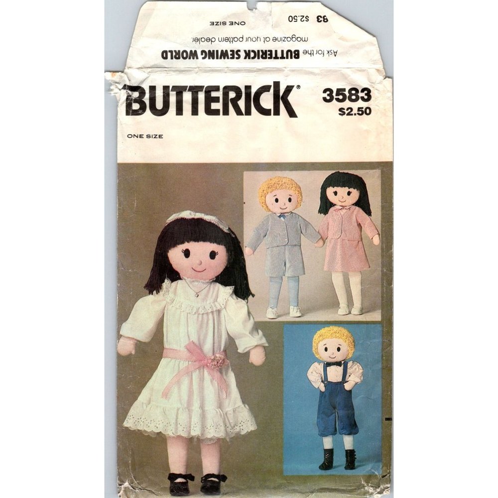 Vintage Craft Sewing PATTERN Butterick 3583 Boy and Girl Dolls with Clothes